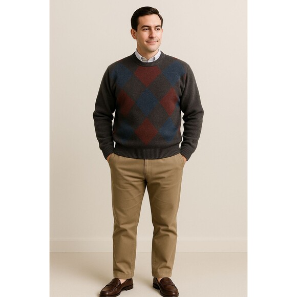 Vtg Mark Alexander Men's Silk/Wool Blend Argyle Preppy GrandpaCore Sweater Lg - Picture 3 of 4